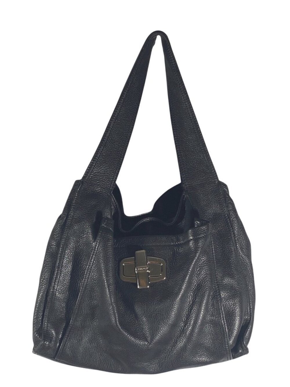 B. Makowsky Y2K Black Hobo Shoulder Bag buttery soft pebbled leather Turn Lock